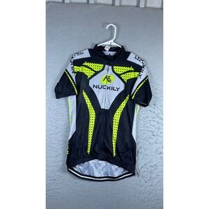 Nuckily Cycling Jersey Mens L Black Yellow Excellent Short Sleeve Full Zip Bike